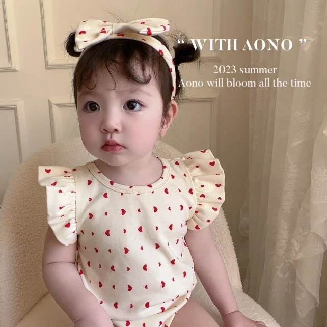 【双12活动】2023款婴幼儿连体衣三角哈衣爱心爬服飞袖宝宝包屁衣洋