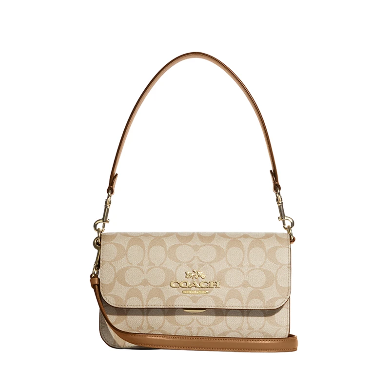 COACH/蔻驰经典老花可调节肩带帆布配皮单肩包中号CA529 IMNLJ