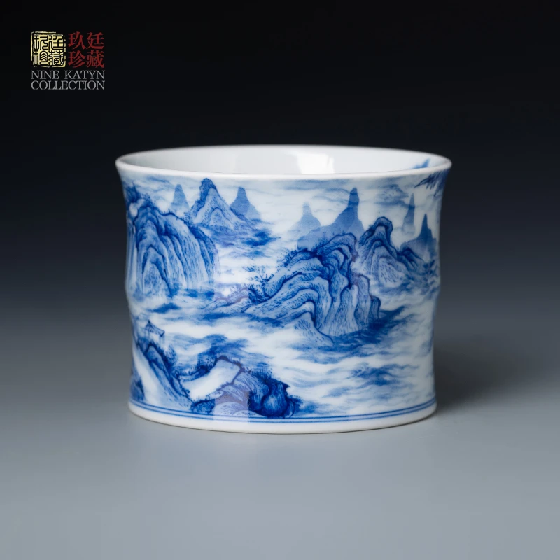 文凤窑景德镇手绘青花瓷青竹幻影杯全手工主人杯男士专用主人茶杯