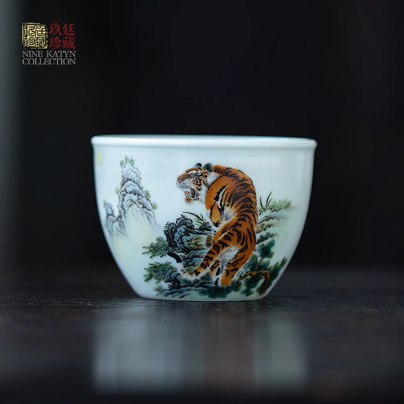 景德镇陶瓷茶杯手工高品质虎虎生威主人杯高档功夫茶具上山虎对杯