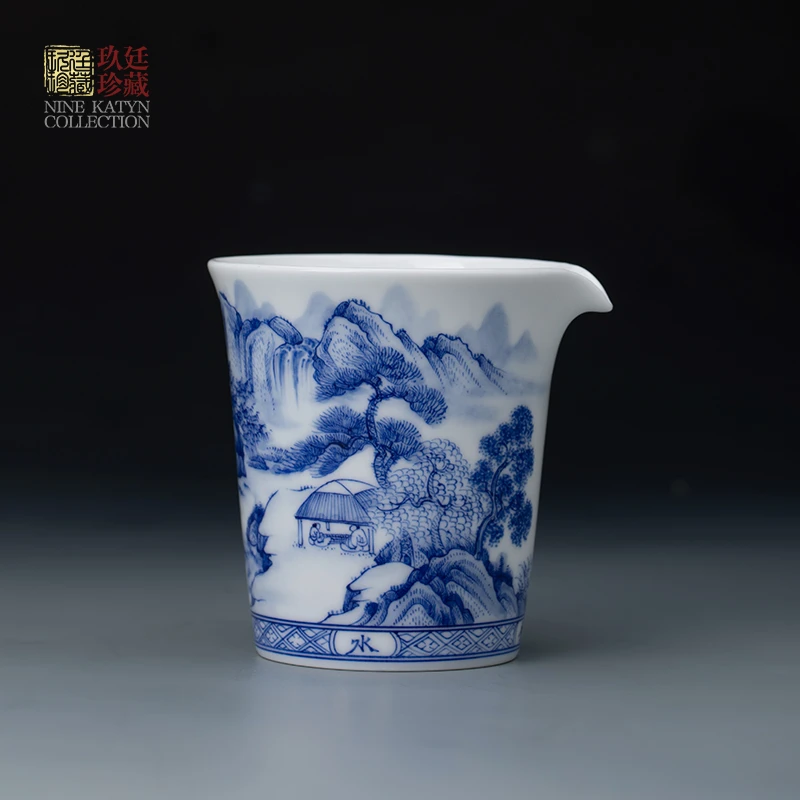 玖廷景德镇陶瓷公道杯分茶器纯手工手绘大容量茶配件高档青花山水