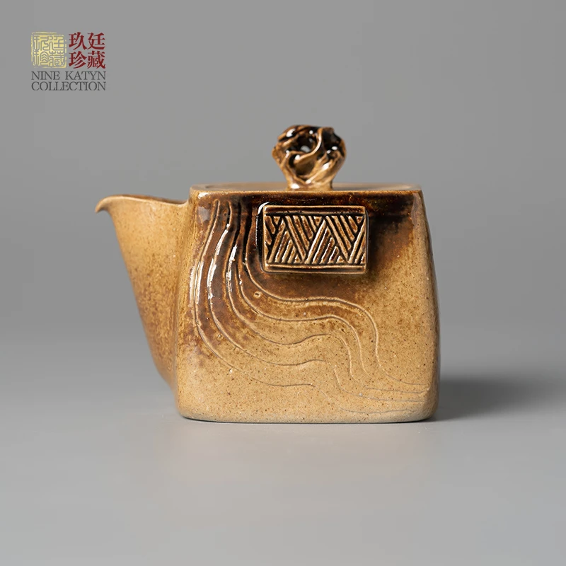 景德镇纯手工手抓壶陶瓷柴烧茶壶四方茶具泡茶专用高颜值功夫茶具