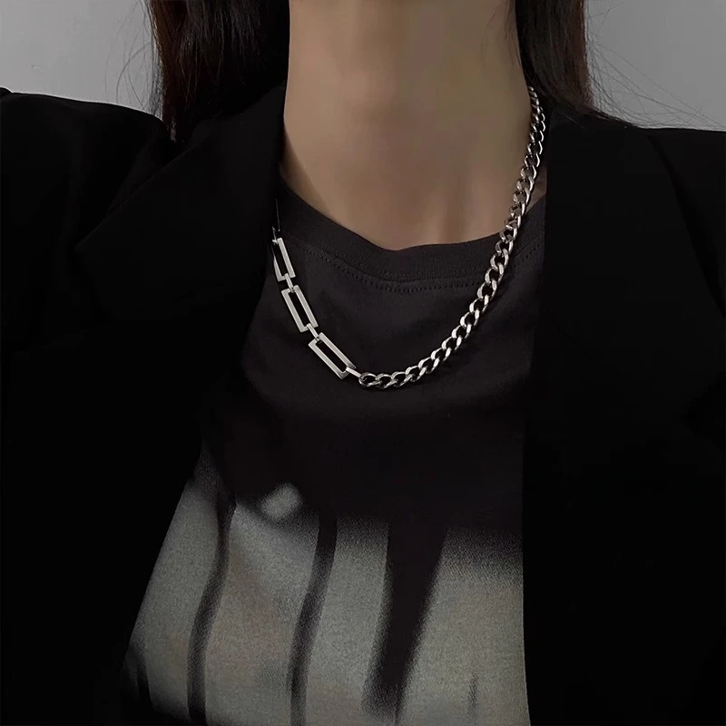 钛钢项链 冷淡风ins百搭配饰男锁骨链古巴链拼接项链中性轻奢简约