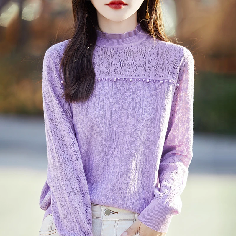 新款打底衫针织薄款洋气镂空内搭秋冬气质女装毛衣半高领时尚长袖