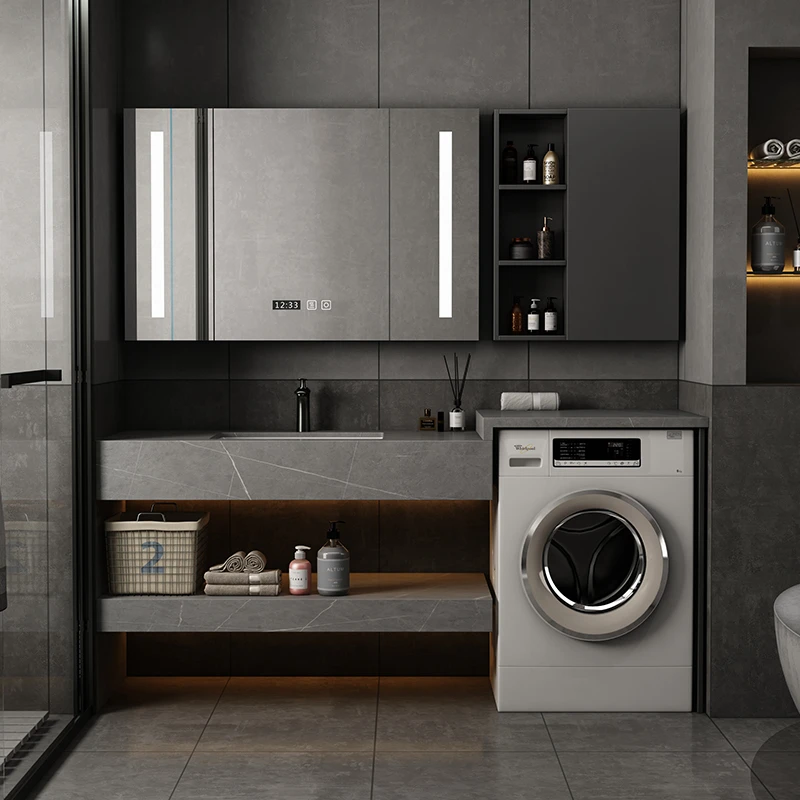 阳台洗衣柜一体卫生间洗衣机柜伴侣岩板双层浴室柜洗脸盆柜组合