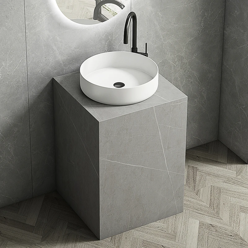 【酒店款立柱式】小户型一体洗手盆酒店卫生间落地式岩板立柱台上盆