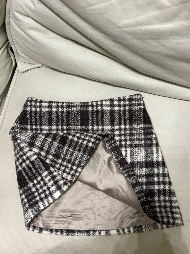 【【双十二特惠】】秋冬复古格子马海毛半身裙高腰显瘦小香风A字裙