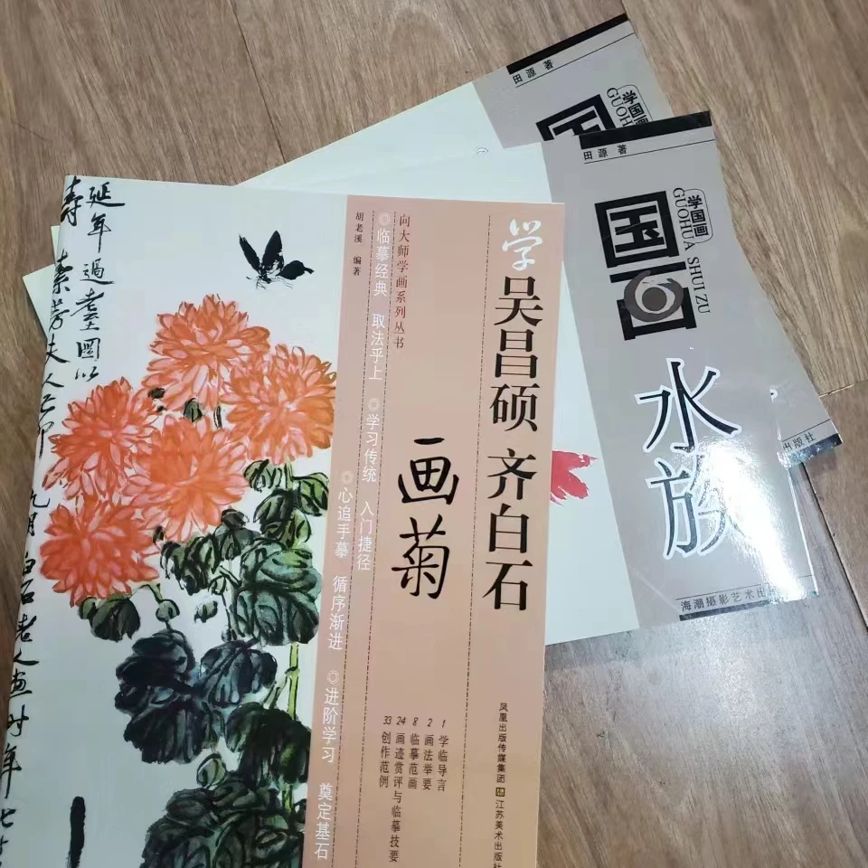 书角磨损，3本学国画合拍，水族，菊花等