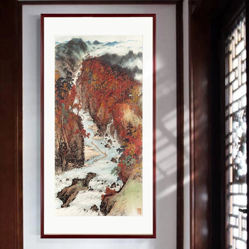 高端国画《秋溪放阀》入户玄关走廊壁画山水画办公室书房茶室挂画