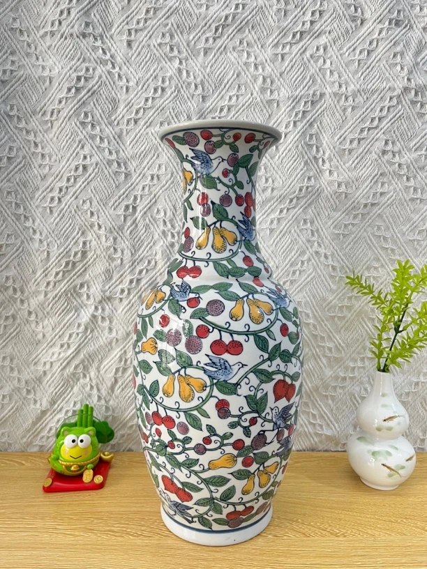 青花中式客厅酒柜小摆件高温手绘五彩花瓶可水培干花插花玄关赏瓶