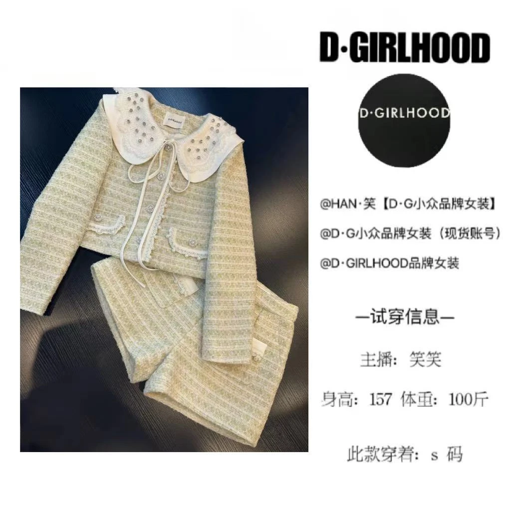 D-GIRLHOOD【初恋桔梗】收腰秋款时尚显瘦长袖小众短裤套装气质