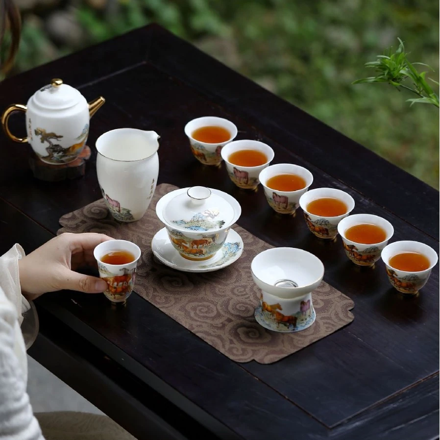 羊脂玉白瓷茶具套装高档轻奢功夫茶杯办公室会客盖碗泡茶杯礼盒装