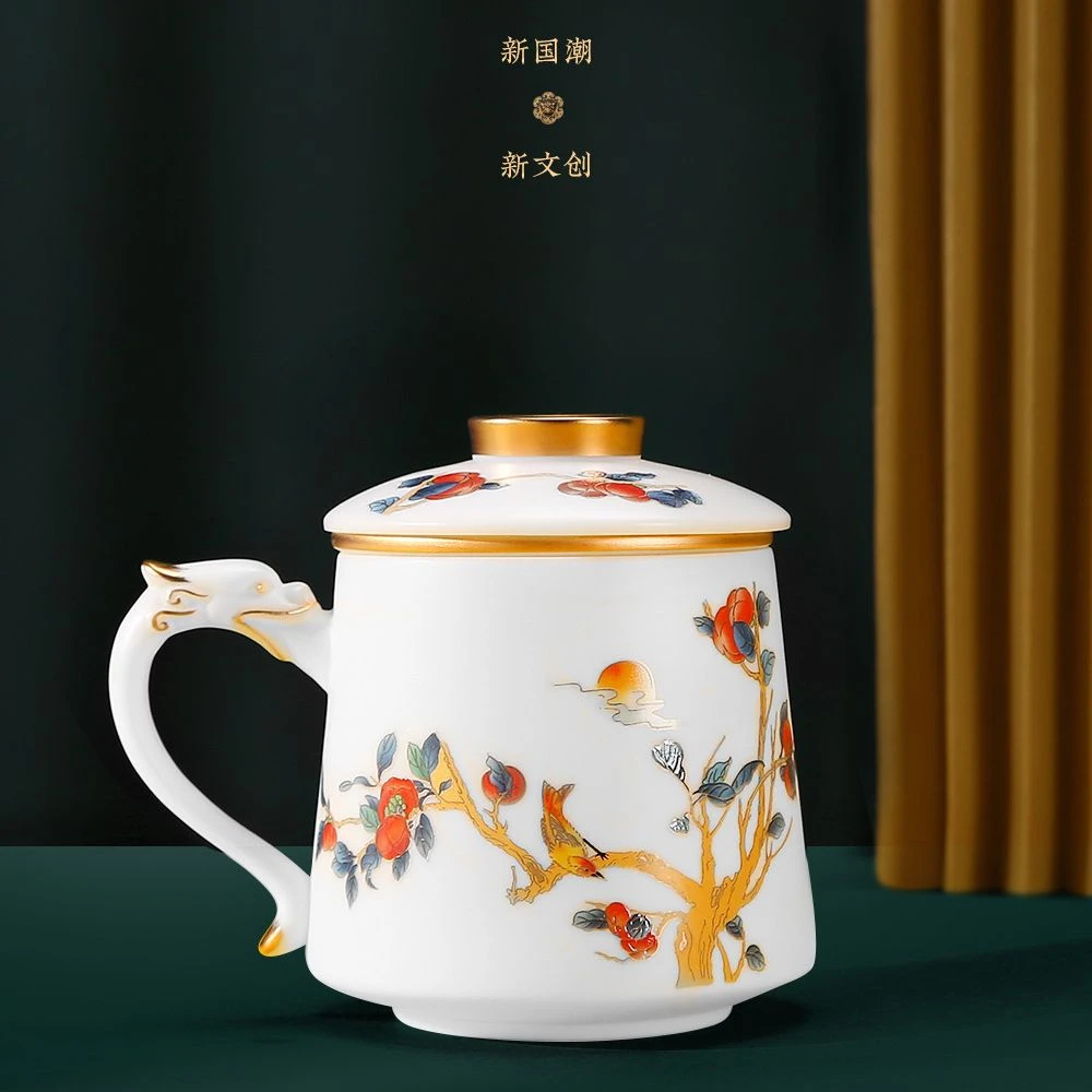 国潮陶瓷家用功夫茶具泡茶杯龙纹杯茶水分离带盖过滤马克杯礼高档