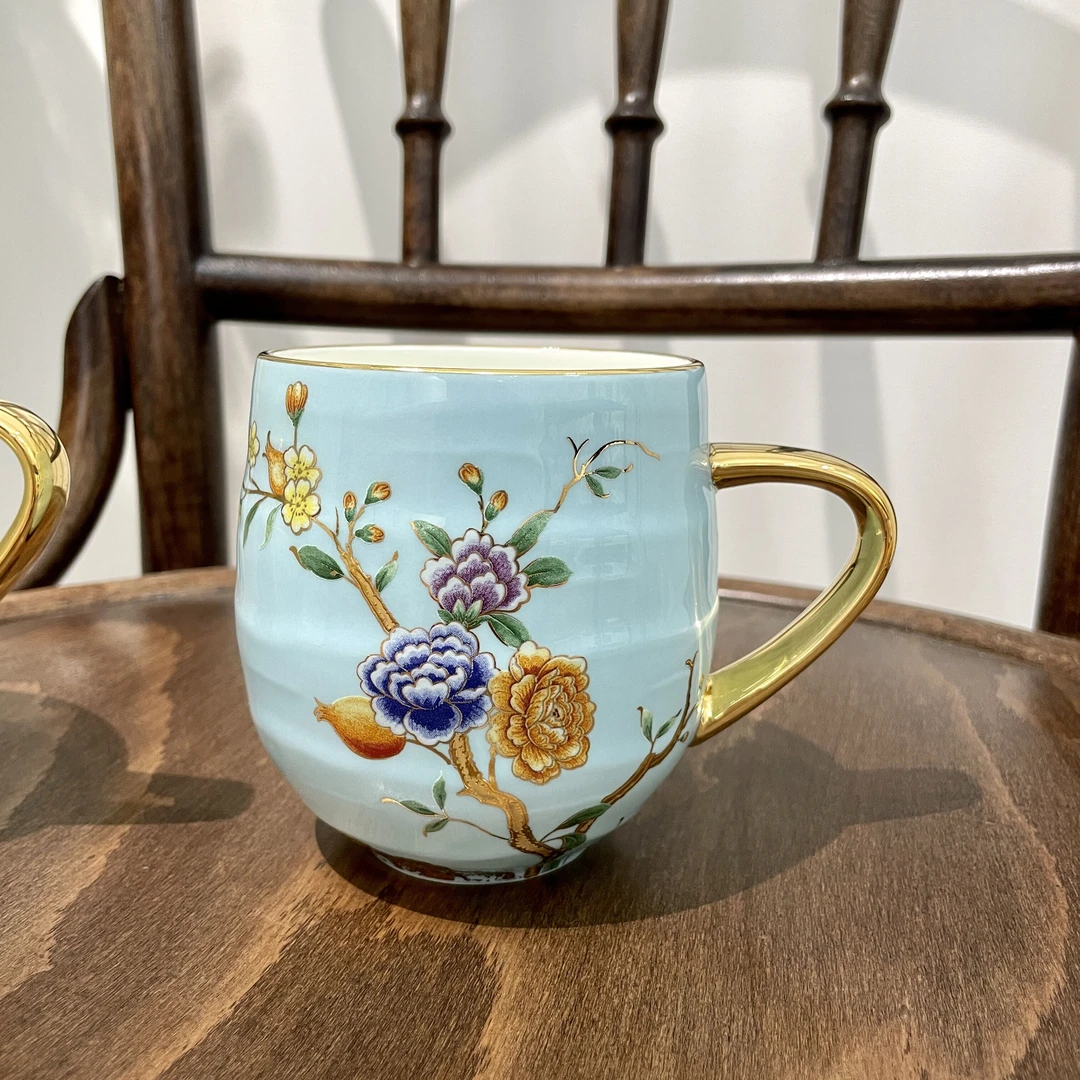 遇见查里  石榴花园骨瓷杯水杯