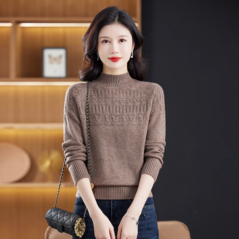 秋冬季洋气半高领针织毛衣女时尚百搭宽松加厚套头内搭上衣打底衫
