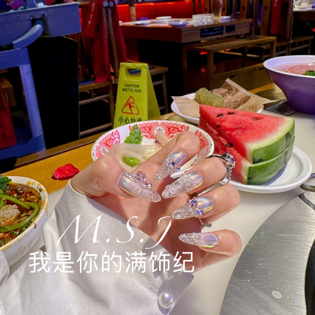 满饰纪|M843「冰封蝴蝶」奢钻饰网红穿戴甲手工美甲纯欲纯色纯手工