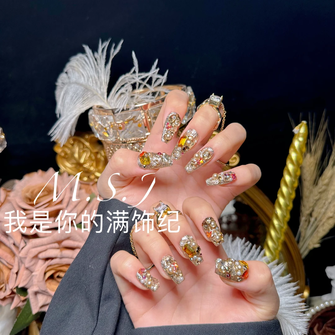 满饰纪|M985「招财豹」轻奢钻饰超闪穿戴甲手工穿戴甲堆堆钻