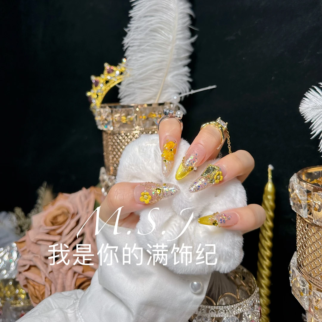 满饰纪|M751「黄玫瑰」轻奢钻饰网红穿戴甲手工美甲纯欲甲片冰透