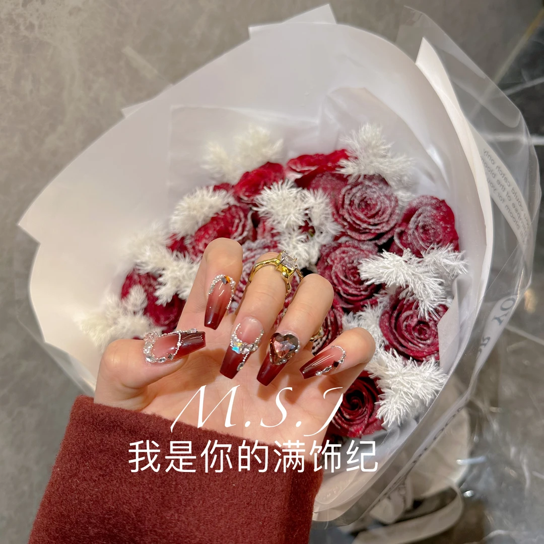 满饰纪|M998「梅子红」轻奢钻饰超闪穿戴甲手工穿戴甲堆堆钻