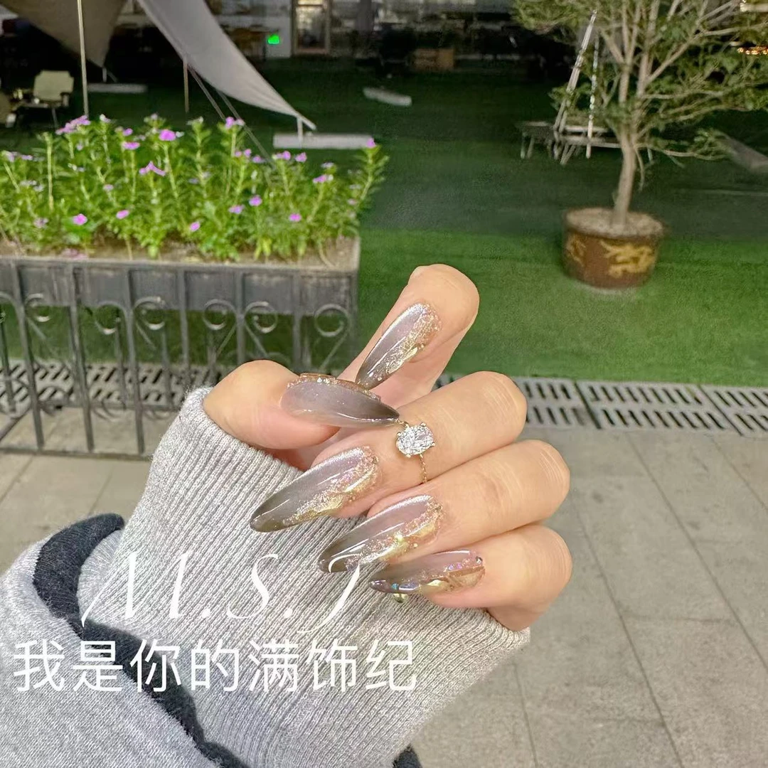 满饰纪|M947「赫本」轻奢钻饰网红穿戴甲手工美甲纯欲甲片纯欲冰透