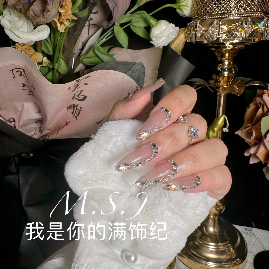 满饰纪|M817「月光美人」奢钻饰网红穿戴甲手工美甲纯欲冰透甲片指