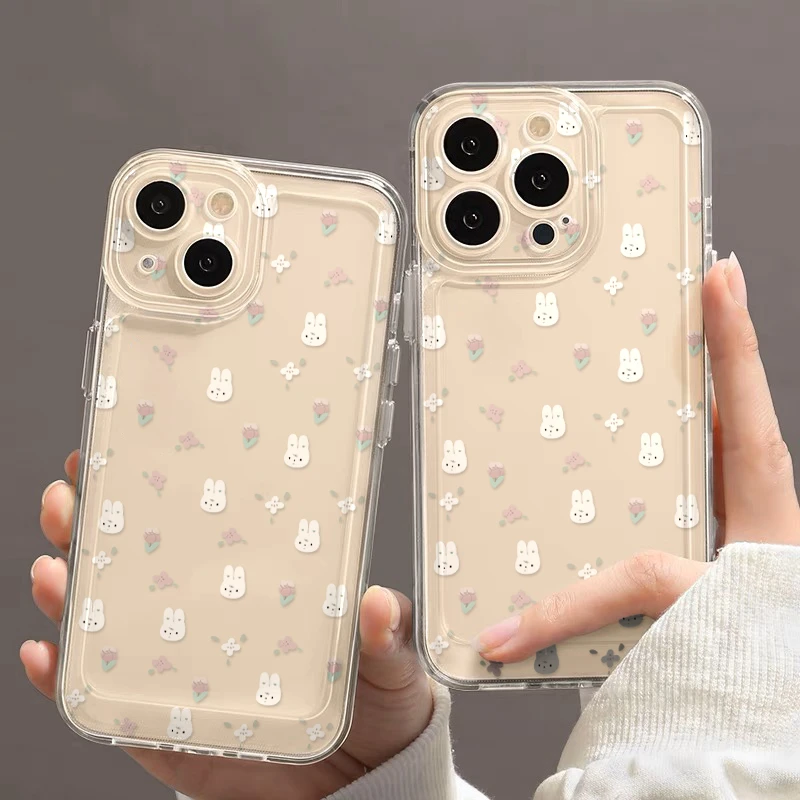 ins满屏粉花兔子适用iphone15/13苹果14手机壳华为vivo小米oppo套