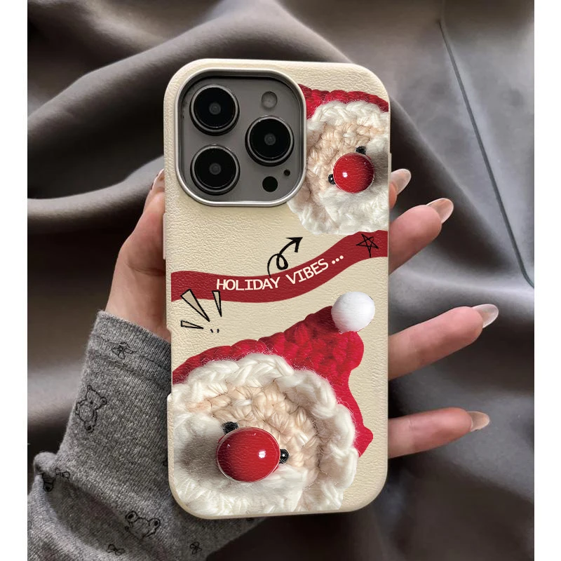 SMBLCE红鼻子圣诞老人适用iPhone16/15/14荔枝纹金属框手机壳13套