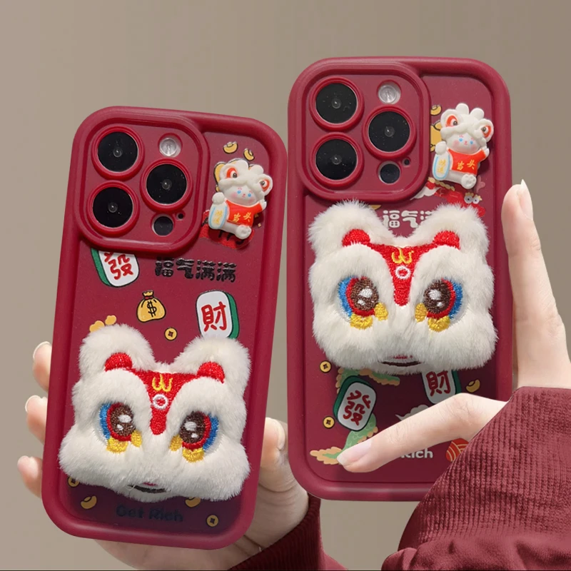 DINGLIN龙年发财醒狮iphone15/13苹果14手机壳华为vivo小米oppo套