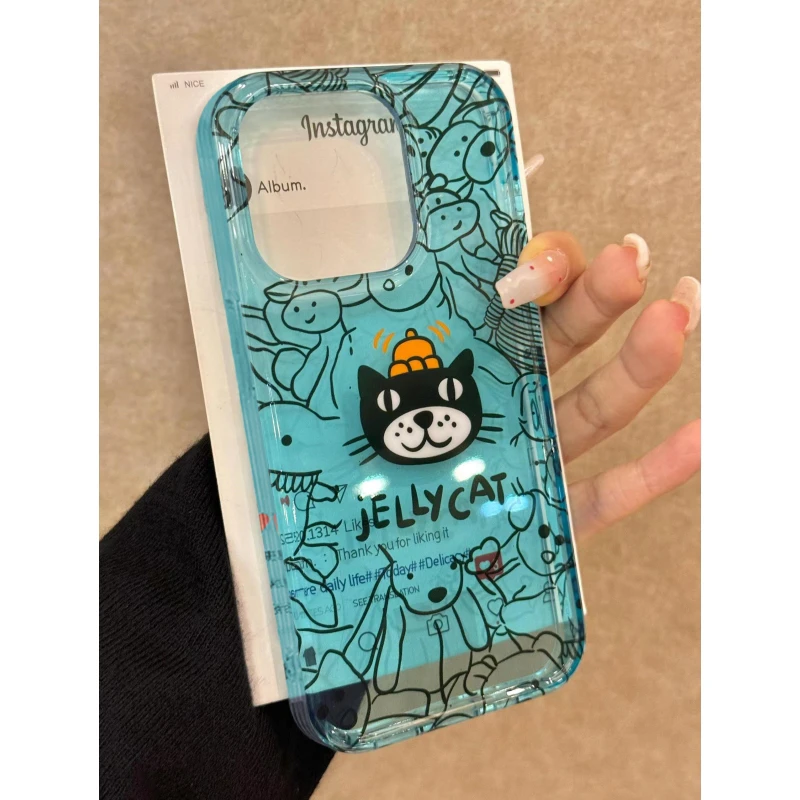 Lucky线条吉利猫适用iPhone16/15promax透蓝14手机壳苹果13/12套