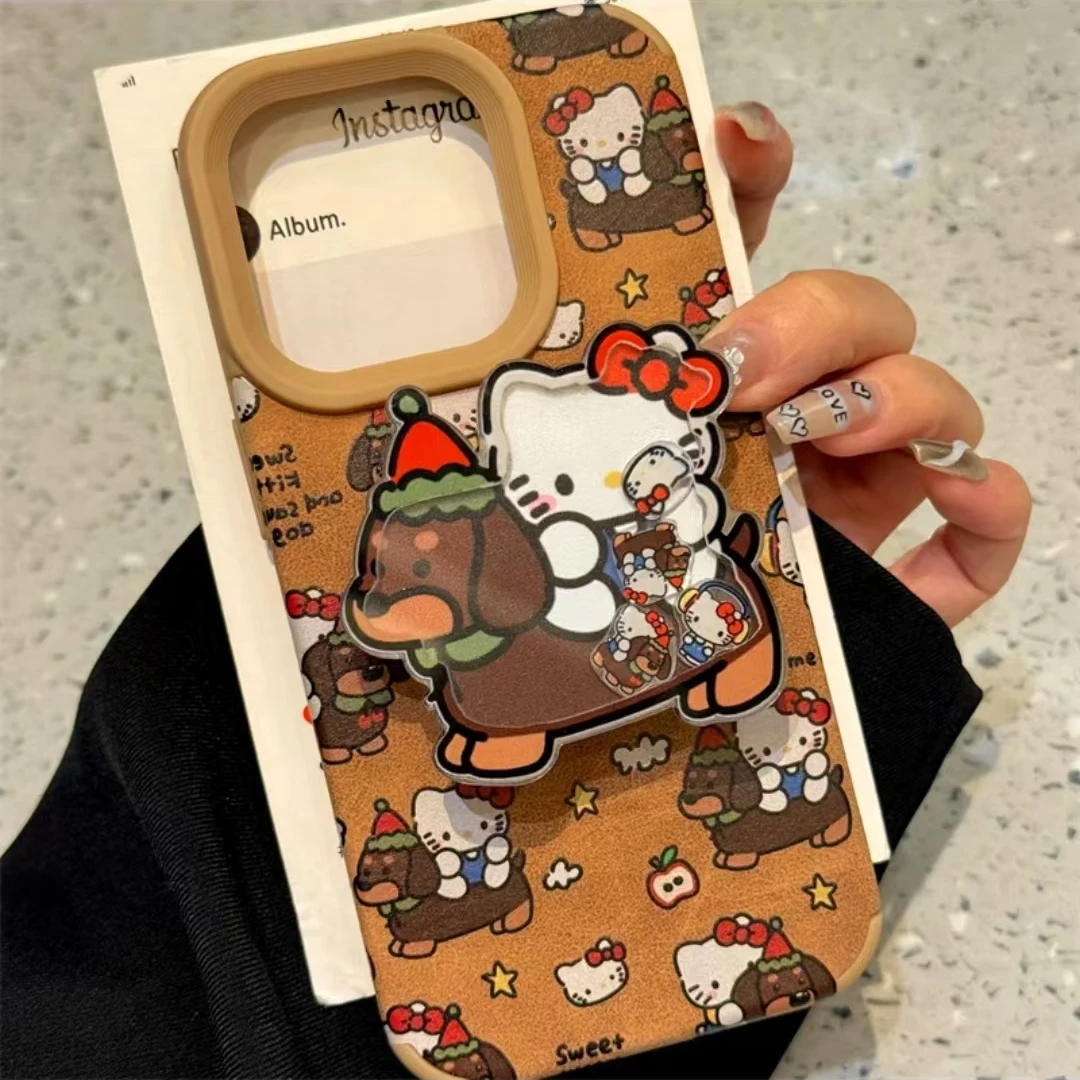 骑狗凯蒂支架适用iPhone16/15大孔贴皮14苹果手机壳13/12防摔保护