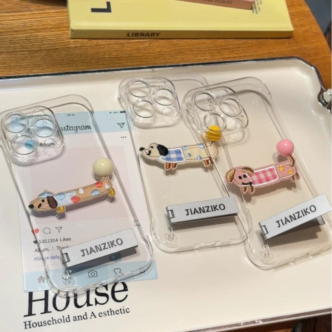 奥菲顿波点刺绣小狗适用iPhone16无边框手机壳华为vivo小米15oppo