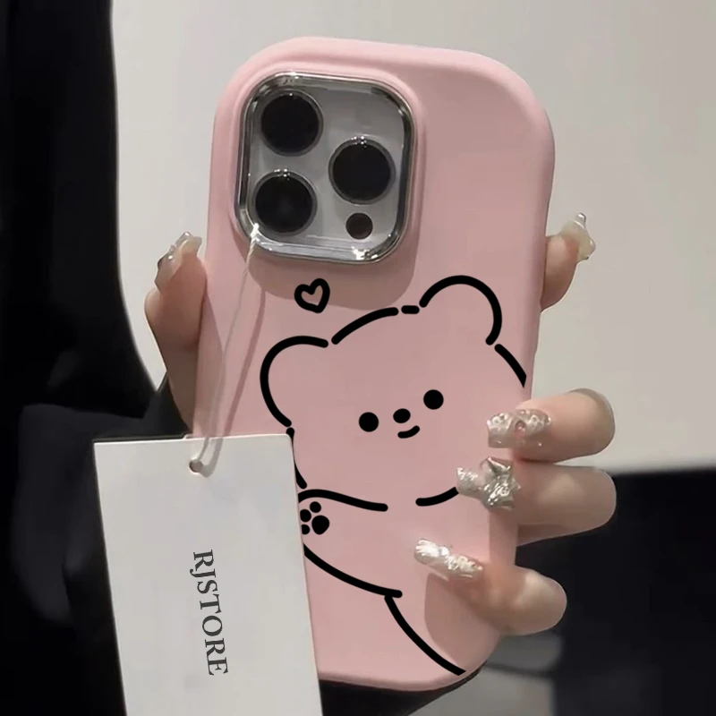可爱线条小熊适用iPhone15/14promax手机壳苹果13/12/11软套xr女