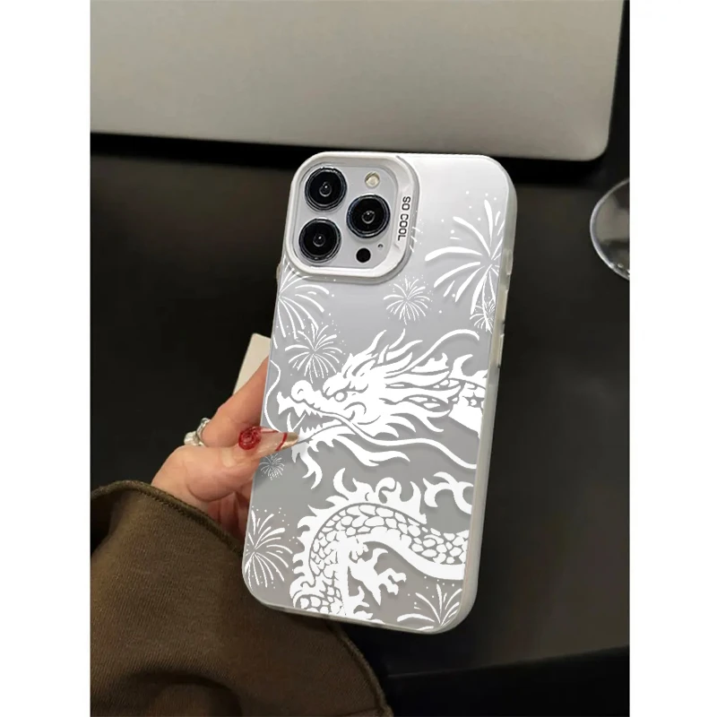 仙朵国风烟花白色龙适用iPhone15/14promax手机壳11苹果13/12套