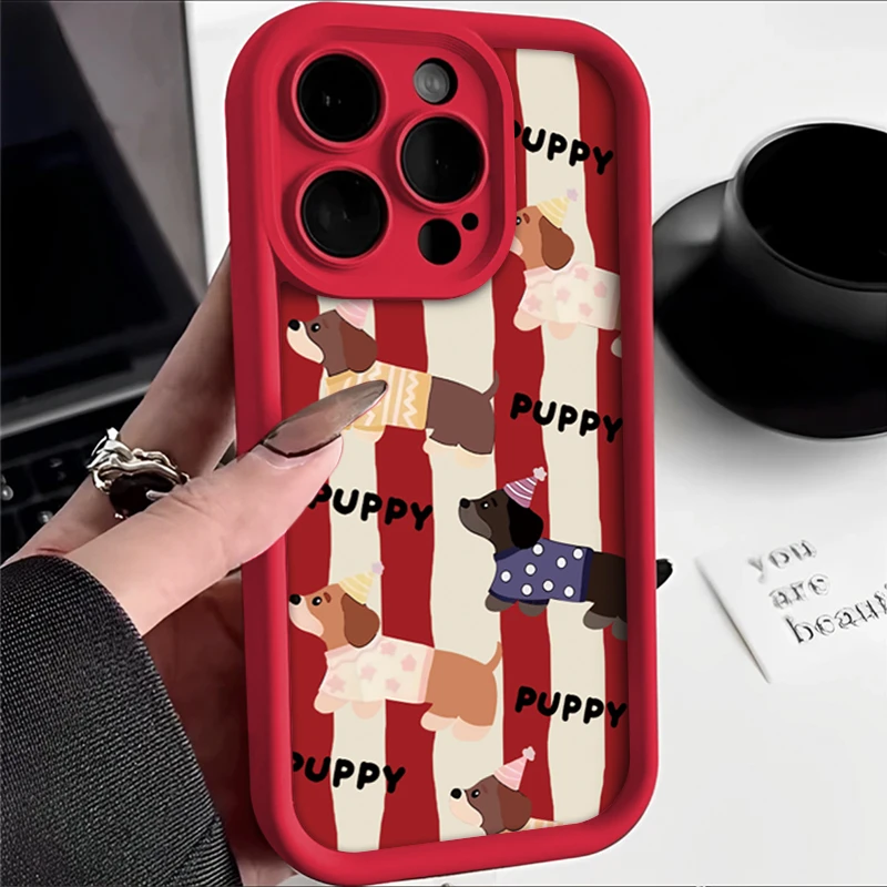 可爱条纹腊肠狗适用iPhone15/14promax手机壳11苹果13/12软xs套xr