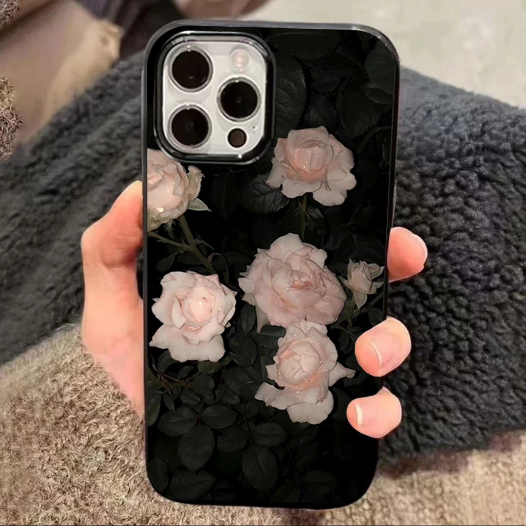 冷淡风粉玫瑰适用iPhone15/14promax果冻手机壳11苹果13/12套xr软