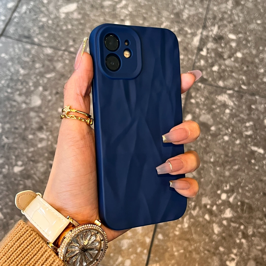 高级蓝褶皱纹适用iPhone15/14promax手机壳11苹果13/12男xs软套xr