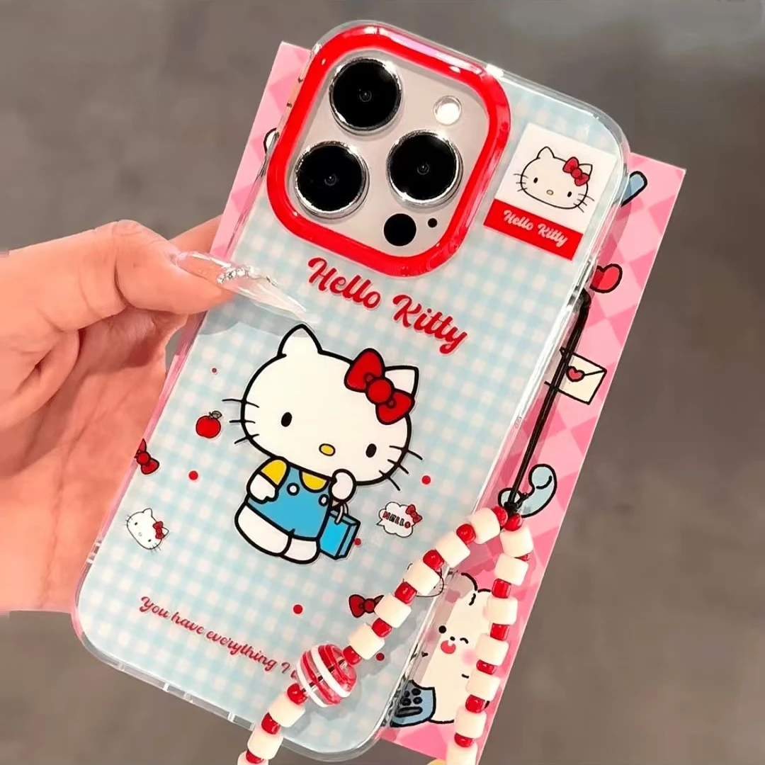 奥菲顿蓝格纹kt猫适用iPhone16/15羽纱手机壳华为vivo小米oppo套