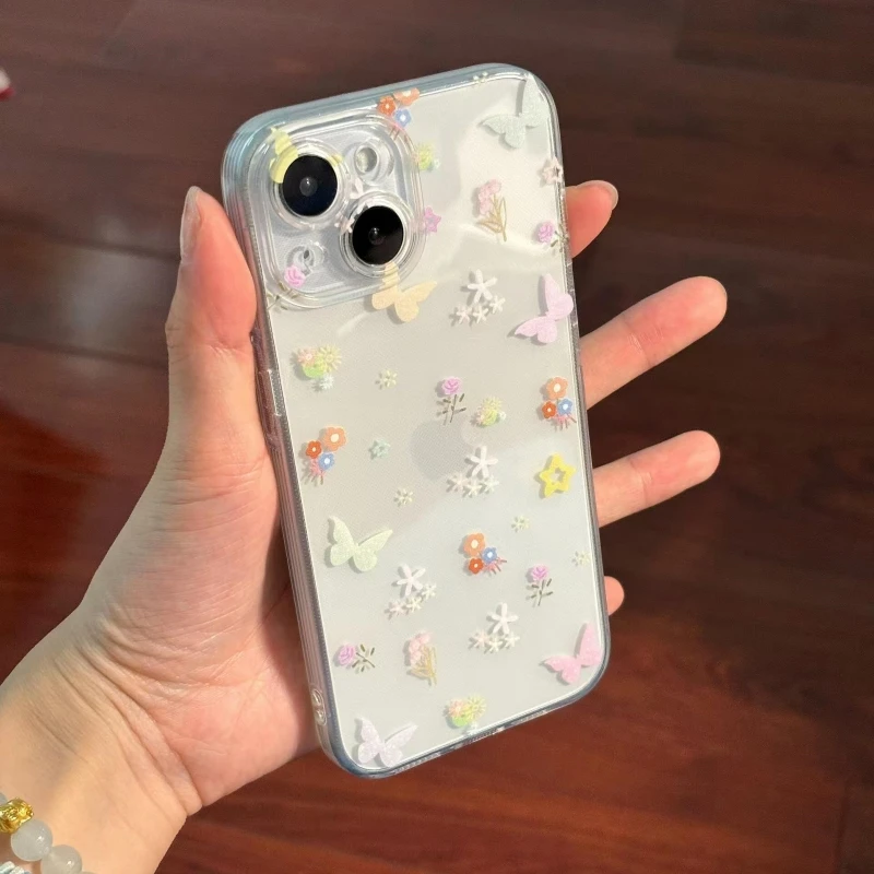 奥菲顿彩色碎花蝴蝶适用iphone16苹果15手机壳小米OPPO华为VIVO套