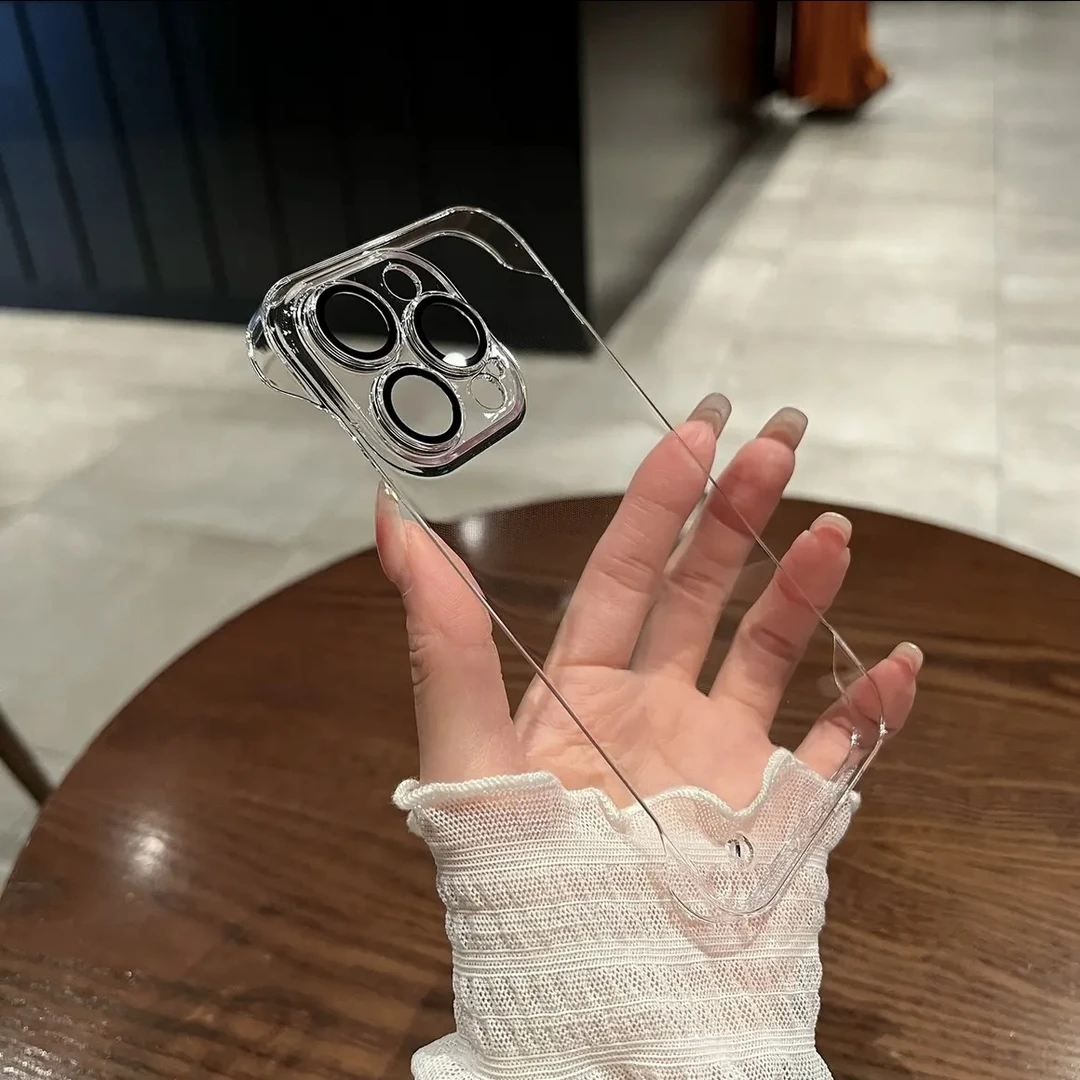 无边框pc硬壳适用iPhone16/15promax苹果14手机壳13透明11/12防摔