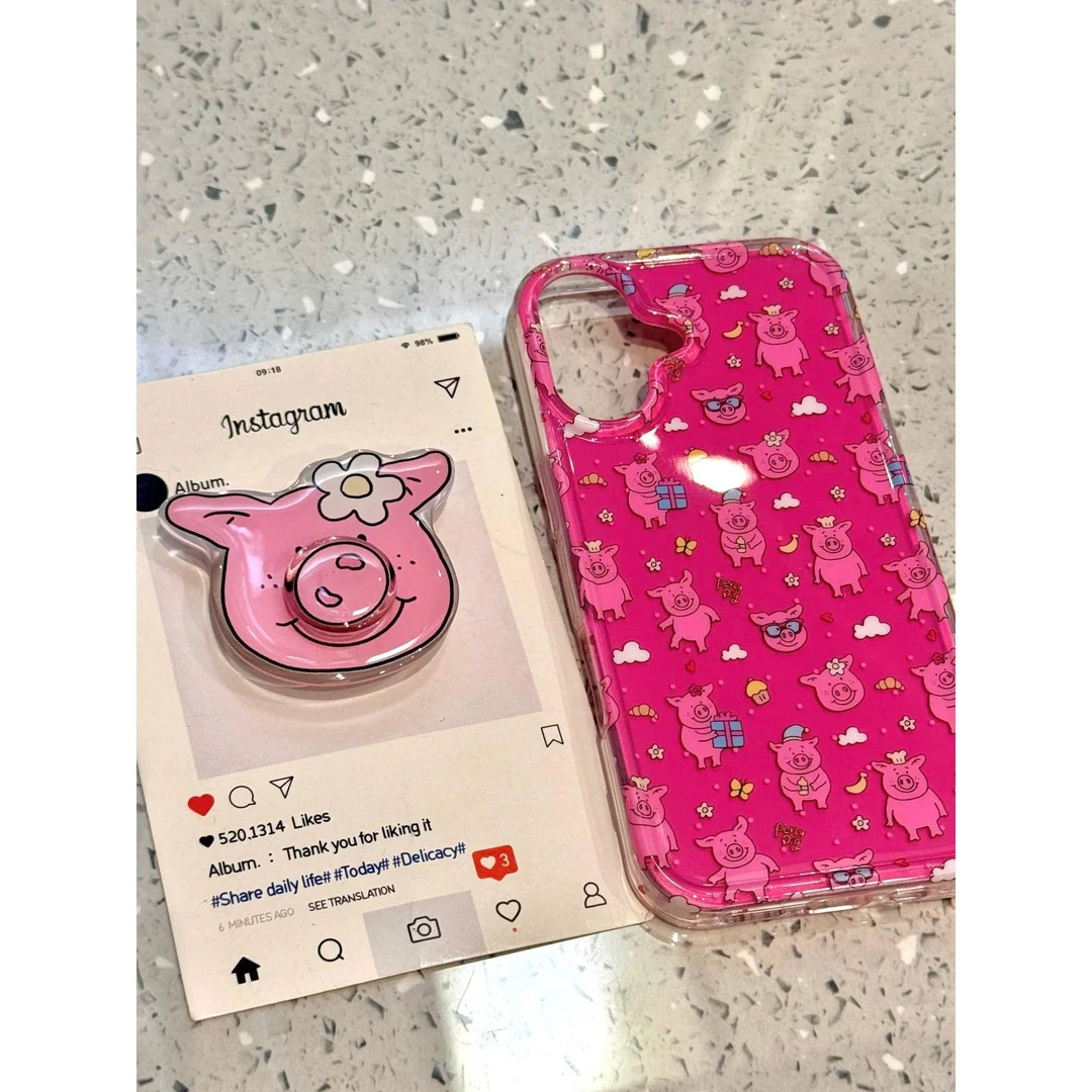 SMBLCE旋转鼻子玛莎猪支架适用iphone16手机壳华为vivo小米oppo套