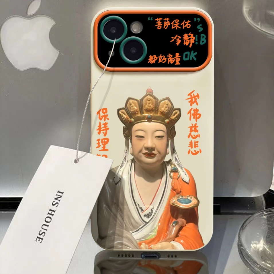无语菩萨雕像iPhone14promax镜头框手机壳苹果13/12/11全包软套潮