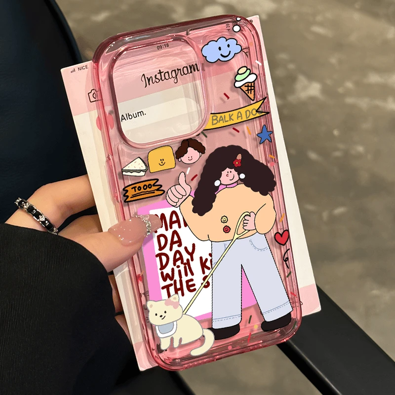 奥菲顿遛狗女孩适用iPhone15/14promax手机壳苹果13/12/11透粉套