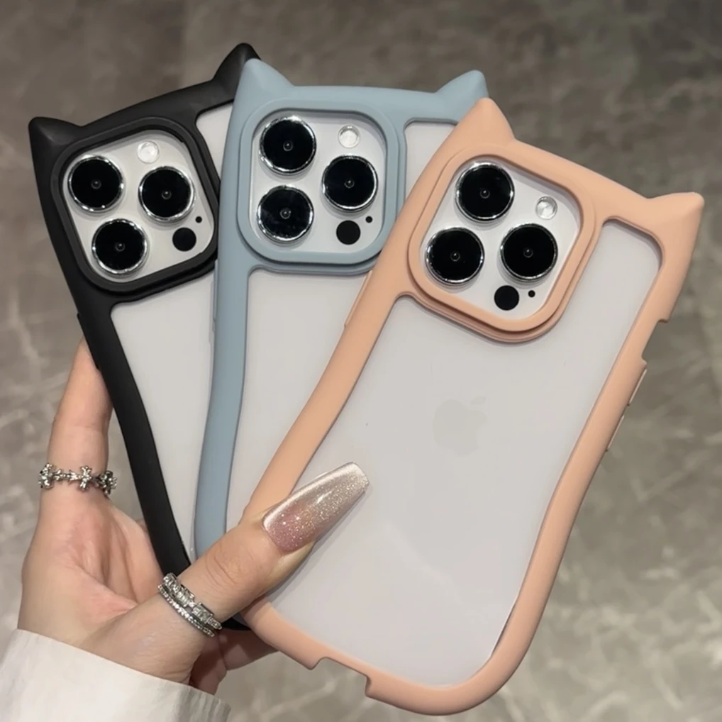 奥菲顿卡通可爱猫耳朵适用iPhone16/15pro苹果透明手机壳13/12套