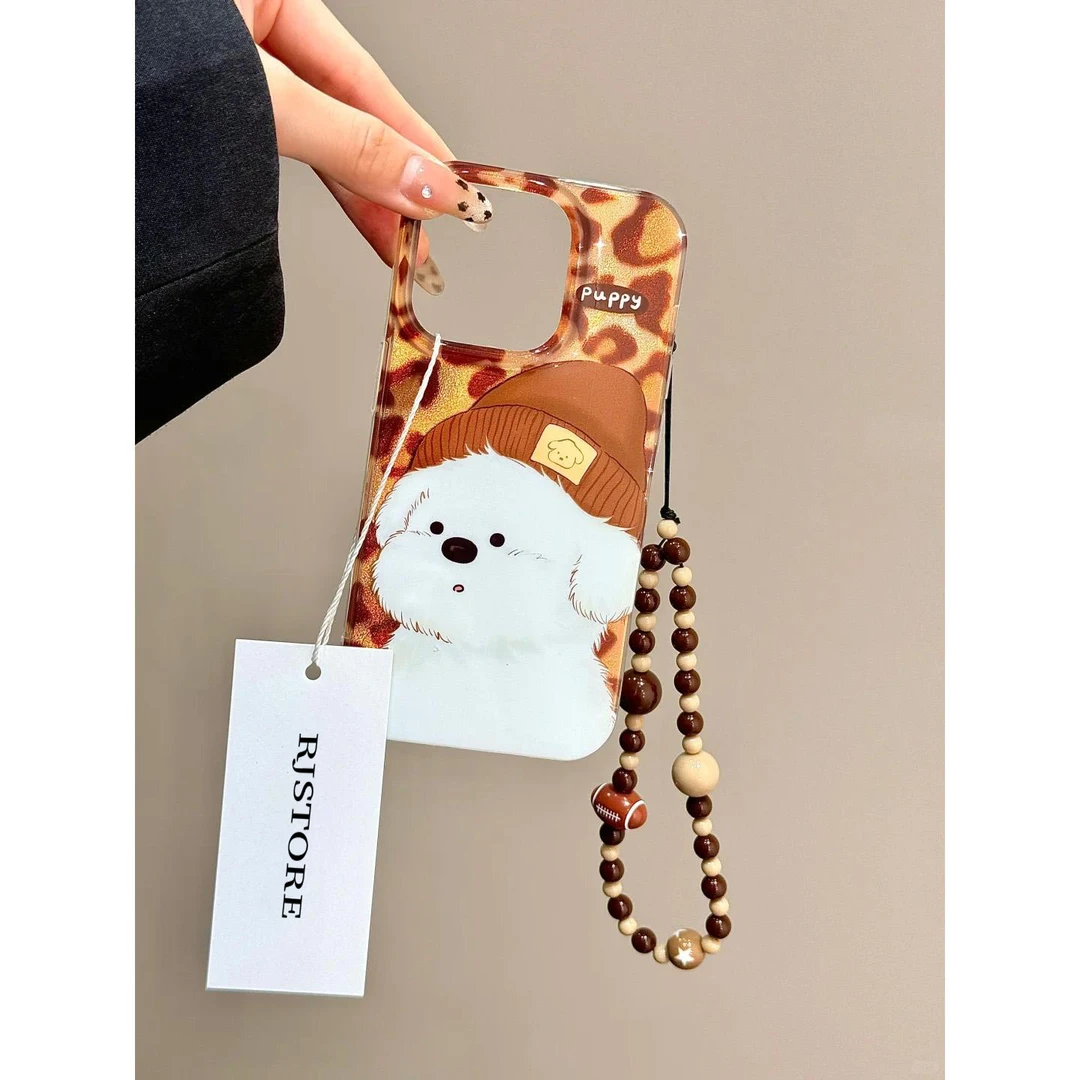 Lucky针织帽小狗挂绳适用iPhone16冰川手机壳华为vivo小米oppo套