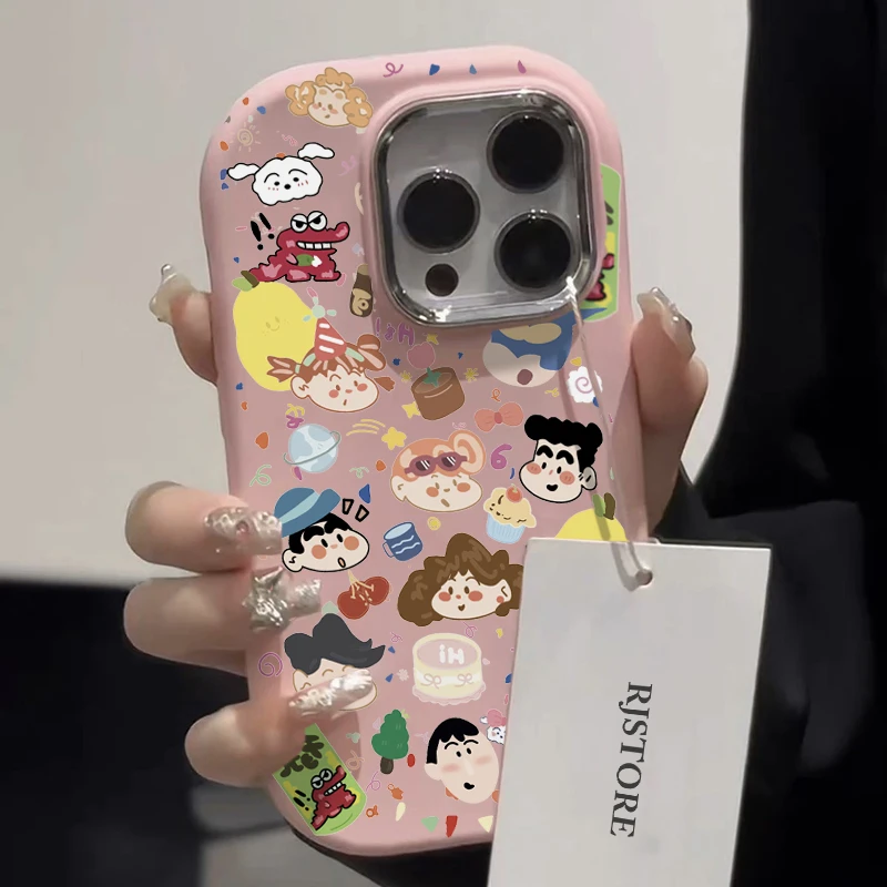 SMBLCE金属框彩绘小新iPhone15/14promax手机壳苹果13/12/11套xr