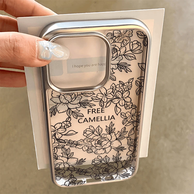 Lucky小香风素描花朵适用iPhone15promax电镀手机壳苹果14/13/12x