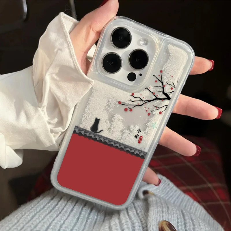 仙朵流沙国风雪梅猫咪iPhone15/14promax手机壳11苹果13/12套