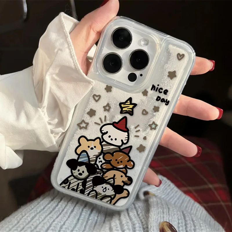 流沙圣诞小狗适用iPhone15/14promax雪花手机壳11苹果13/12软套