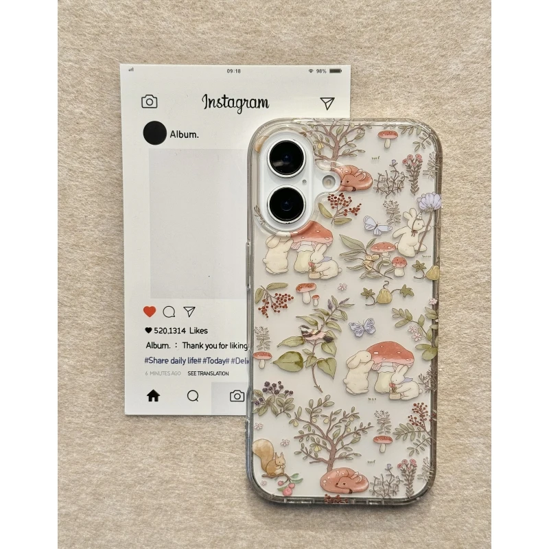 Lucky采蘑菇小兔子适用iPhone16/15pro高透14手机软壳13苹果12套