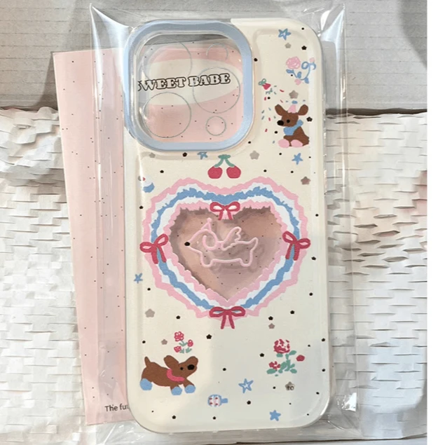 奥菲顿镂空爱心小狗适用iphone15苹果14手机壳华为vivo小米oppo套